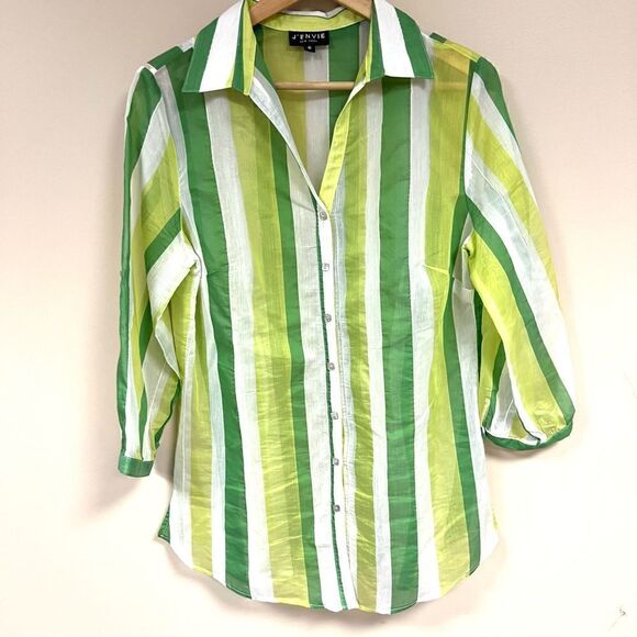 J ‘ Envie sheer striped sheer button down. Size 8 - Picture 1 of 8